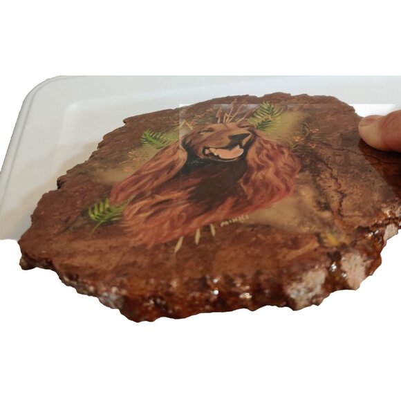 Hand Painted Agate Slab Art Of Irish Setter Dog Portrait 8.5x7" Signed - Picture 5 of 13